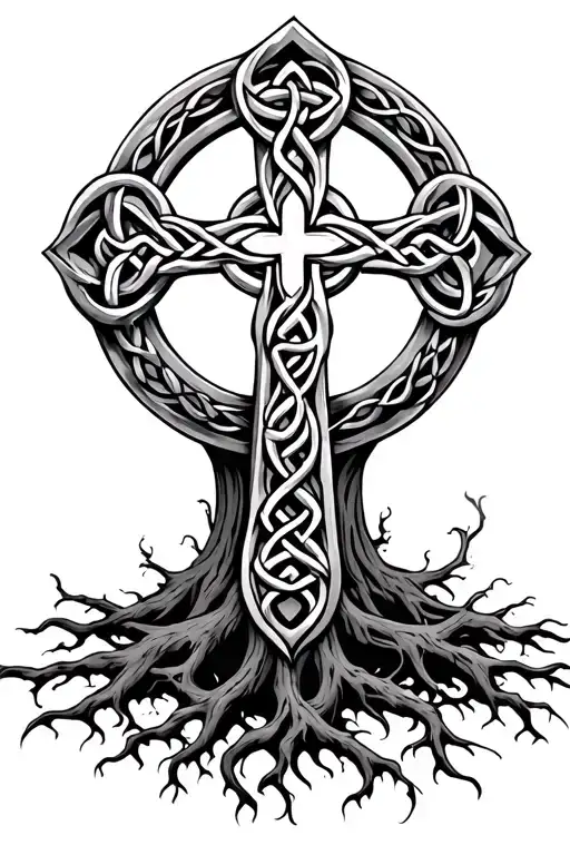 Celtic Cross Roots Growing From Bottom Half