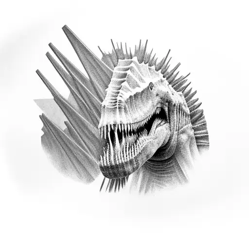 Spinosaurus In A Realistic Black And Grey Portrait Style