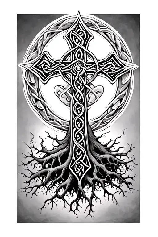 Celtic Cross Roots Growing From Bottom Half