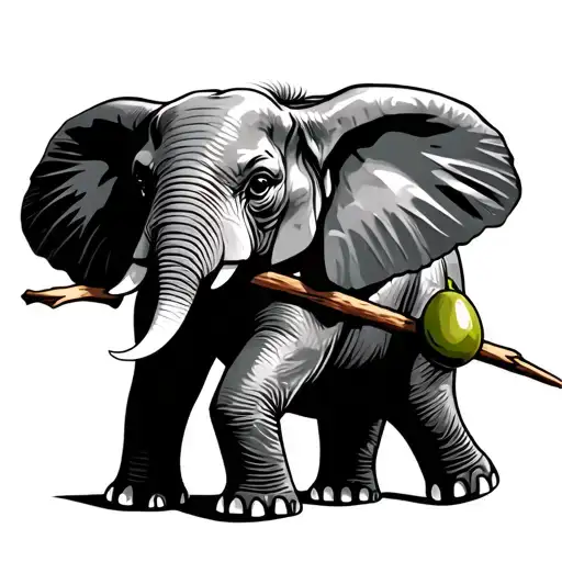 Elephant Wearing Jordan's Holding An Olive On A Stick