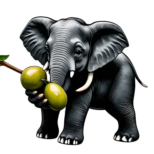Mini Elephant Wearing Jordan's Holding An Olive On A Stick