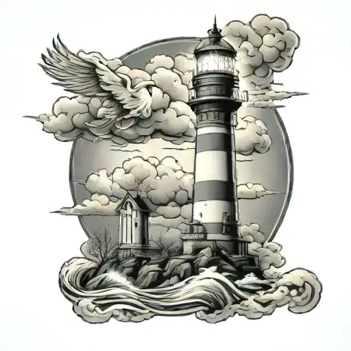 Lighthouse Shining In Storm Clouds