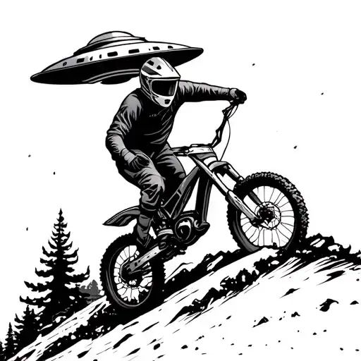 Ufo Beaming Up Mountain Biker Riding