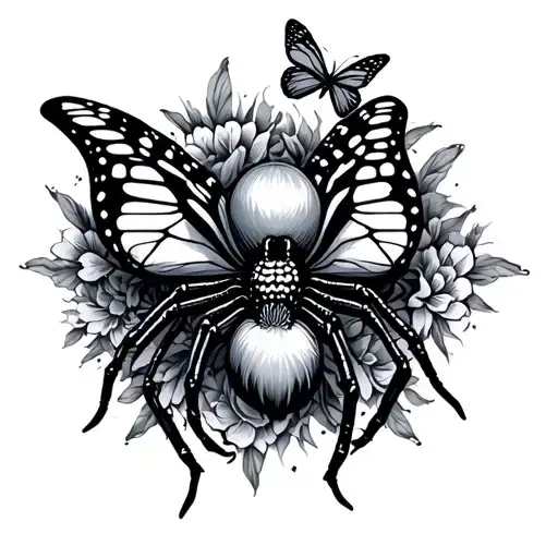 Spider And Butterfly Surrounded