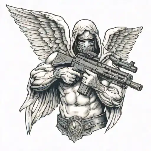 Shirtless Angel With No Face Holding Realistic Colt M4 Rifle