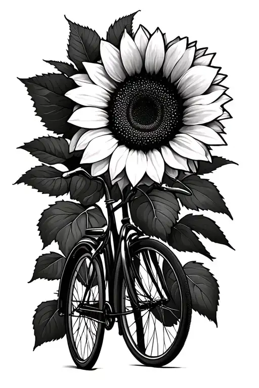 One Sunflower Next To A Bicycle