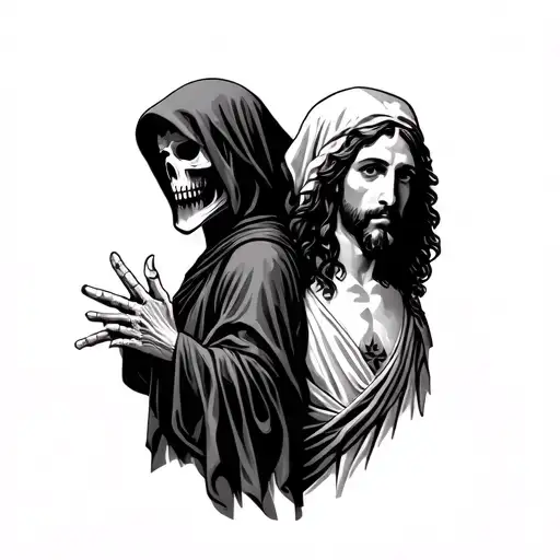 Grim Reaper And Jesus Back To Back