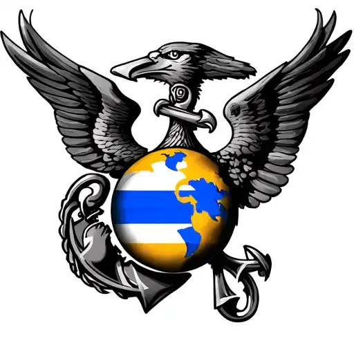 Usmc Eagle Globe And Anchor Combined With A Thin Blue Line Flag