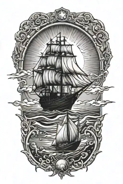 Modern Ship Sun Setting