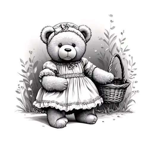 Cherished Teddy Bear Wearing Dress Holding Basket