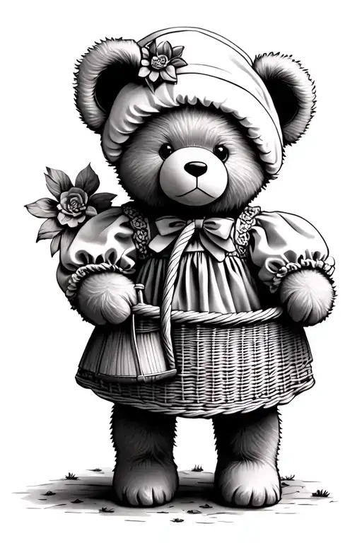 Cherished Teddy Bear Wearing Dress And Hat Holding Basket