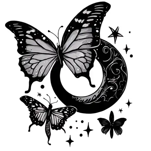 Moon And Stars And Butterfly