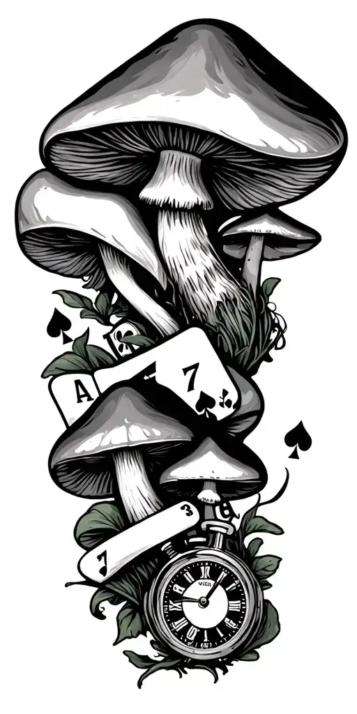 4 Aces And Mushrooms With 777 And Old Stop Watch