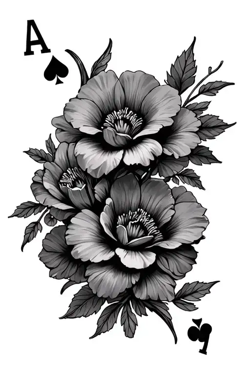 Flowers And Gambling Themed Tattoo Design