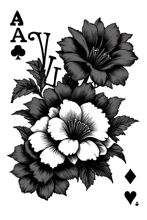 Flowers And Gambling Themed Tattoo Design