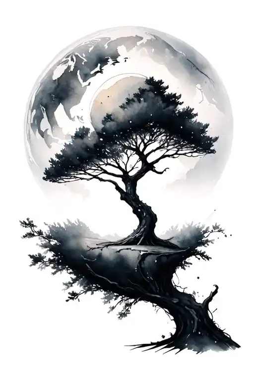 Gaia Globe Tree Watercolor Tattoo Featuring