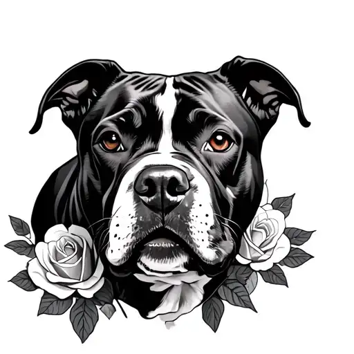 Pitbull Dog With Roses