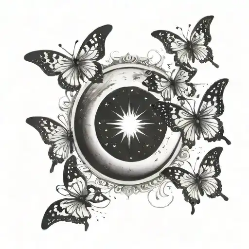 Beautiful Crescent Moon Phases With Pointy Style Butterflies