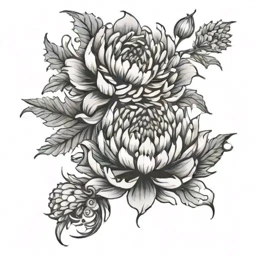 Chrysanthemum Peony Aster Scorpion Half Sleeve