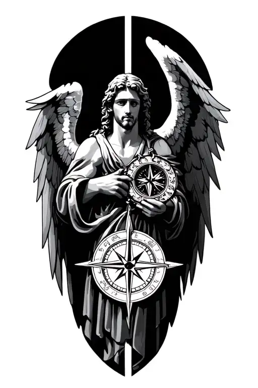 St Michael Archangel Holding Nautical Compass Rose Intertwined