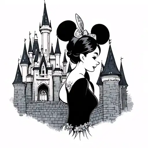 Disney Castle With Lady Profile With Mickey Ears Headband