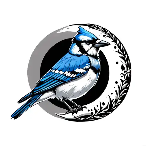Blue Jay Bird And Moon Surrounded
