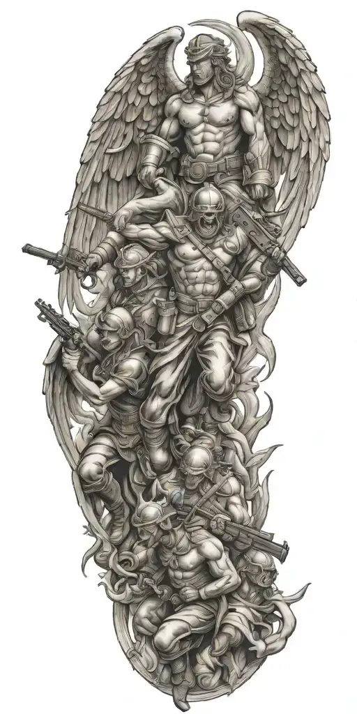 Military Tattoo Design Medic And Angels Fighting Demons