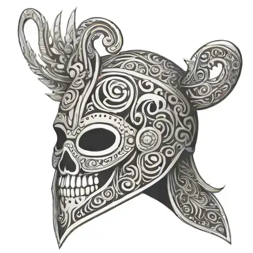 Mexican Day Of The Dead Viking Helmet With Intricate Black-grey Shading