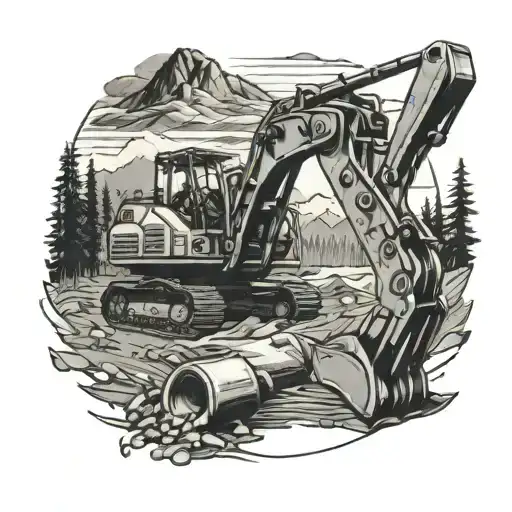 Excavation Machinery With Oregon Scenery In The Background