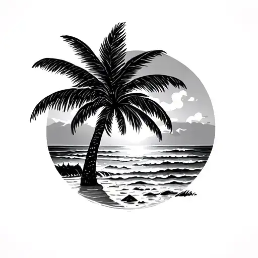 Palm Tree On A Beach Sunset