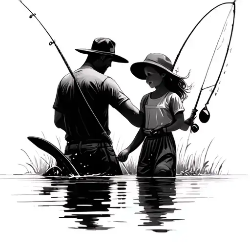 Father And Daughter Fishing Scene