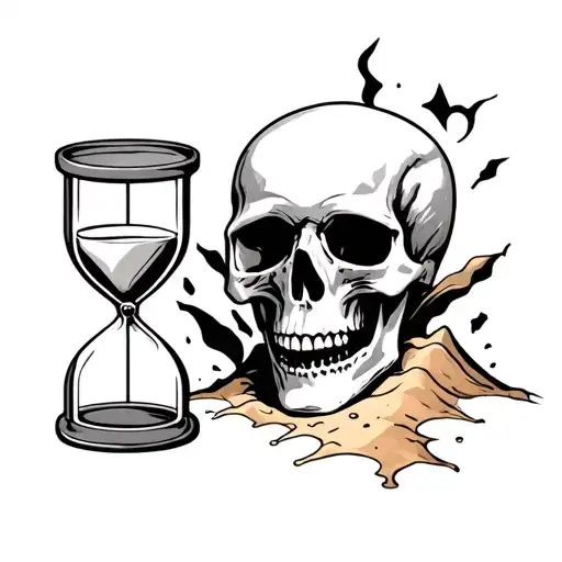 Skull With Hour Glass With Sand