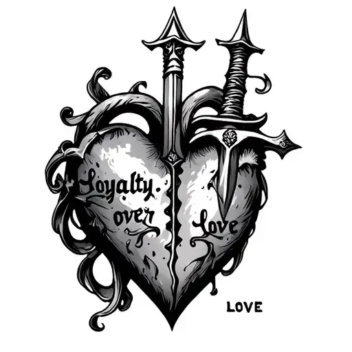 A Heart With A Dagger Stabbed Into It And The Words Loyalty Over Love Around The Heart
