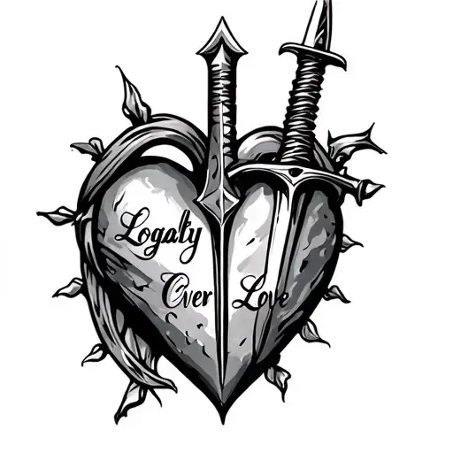 A Heart With A Dagger Stabbed Into It And The Words Loyalty Over Love Around The Heart