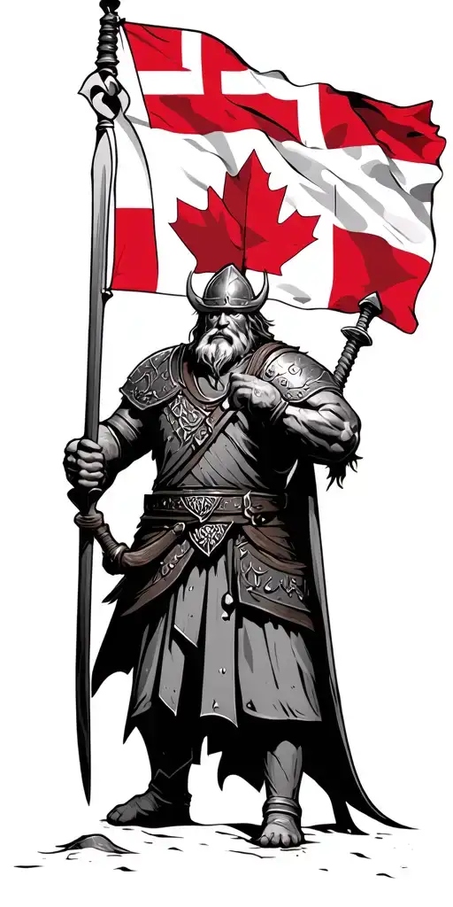 Viking Warrior With Denmark Flag And Canadian Flag Skovgaard
