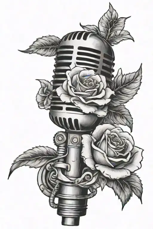 Rose And Daisy Wrapped Around Microphone Intertwined
