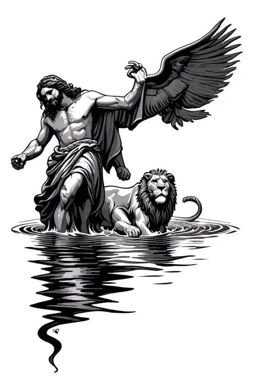 Lion And Jesus Walking On Water