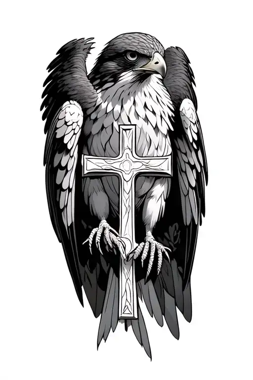 Cross And Hawk Perched