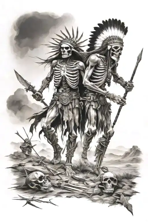 Native American Skeleton Warriors Battle Landscape