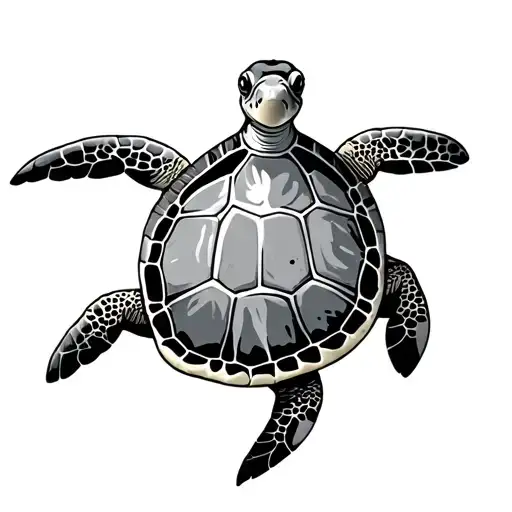 Big Color Ful Turtle From Above Swim