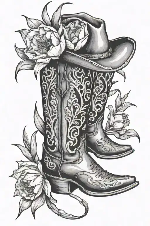 Cowboy Boots And Tulips Growing Inside