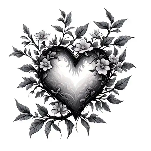 Tree Bran Half Heart With Flowers