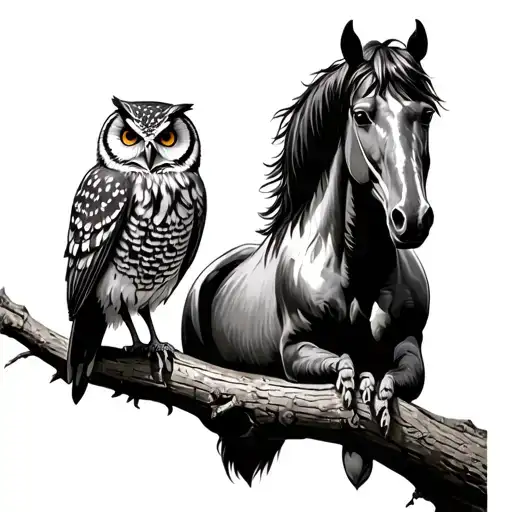 Horse And Owl Perched