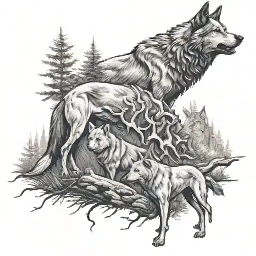 Hunting Scene With Dogs And Wolves