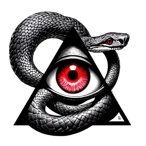 Triangle All Seeing Red Eye And Ouroboros Snake