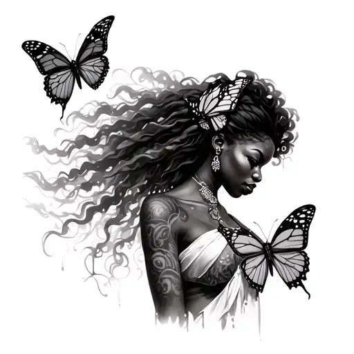 African American Warrior Woman With Butterflies In Hand