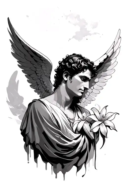 Male Angel With Wings And A Tiny Lily Flower
