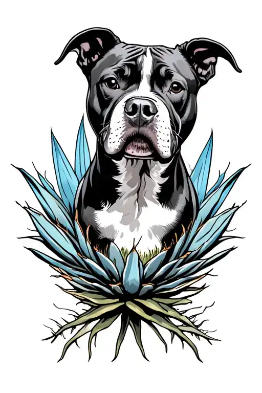 Weber Azul Agave With Desert Landscape Tattoo Featuring Pitbull
