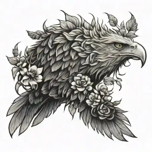 An Eagle Flying Through Thorny Roses With Its Gaze Directed Forward
