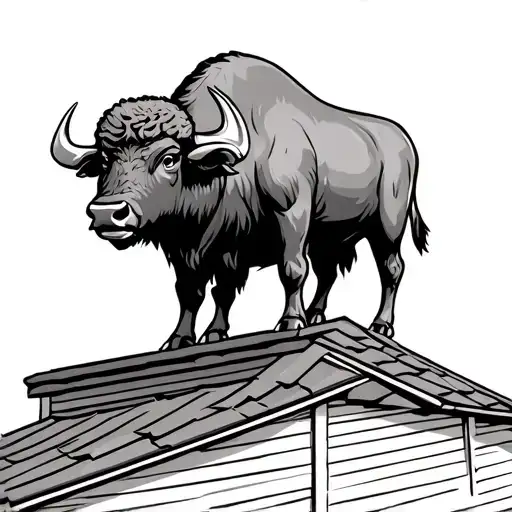 Cartoon Buffalo On A Roof